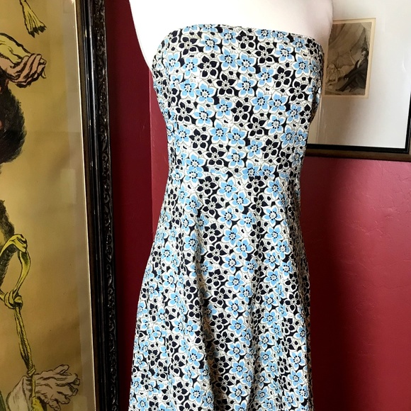 J Crew Blue/White/Black Summer Dress, Strapless - Picture 1 of 7